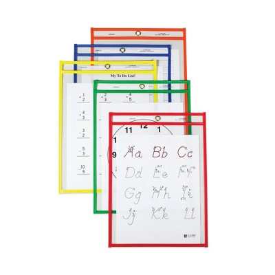 Assorted Colors 30 Pack Reuseable Dry Erase Pockets Sheet Protectors Size 11 x 14 Inches