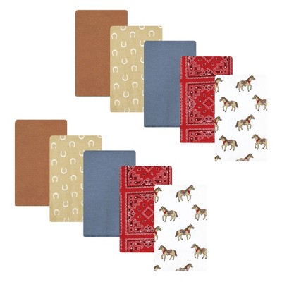 Hudson Baby Infant Boy Cotton Flannel Burp Cloths, Cowboy 10-Pack, One Size