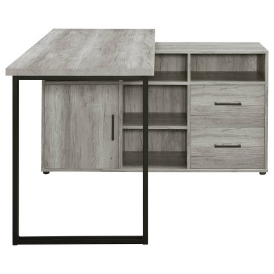 Grey Driftwood L-Shape Desk with Storage and Filing Cabinet