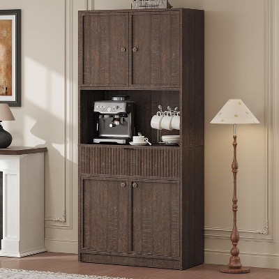 Kitchen Pantry Cabinet, 70" Tall Pantry Storage Cabinet with Countertop, Fluted Tall Cabinets with Doors and Drawer, Freestanding Cupboard