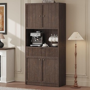 Kitchen Pantry Cabinet, 70" Tall Pantry Storage Cabinet with Countertop, Fluted Tall Cabinets with Doors and Drawer, Freestanding Cupboard - 1 of 4