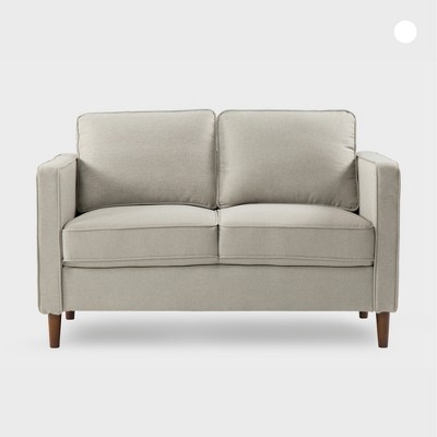 Best Price Mattress Hana Modern Linen Fabric Loveseat with Armrest Pockets Sand Gray : Upholstered Polyester, Eucalyptus Frame