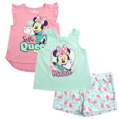 Disney Girl's 3-pack Minnie Mouse Selfie Queen Short Set With Tank Tops ...