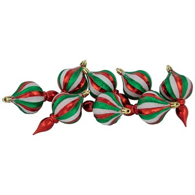 Northlight 8ct Traditional Colors Shatterproof Finial Christmas Ornaments, 4.75"