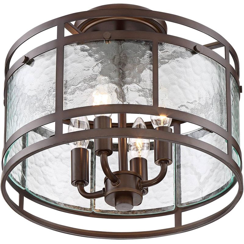 Franklin Iron Works Elwood Modern Ceiling Light Semi Flush Mount Fixture 13 1/4" Wide Oil Rubbed Bronze 4-Light Water Glass Drum Shade for Bedroom, 5 of 9