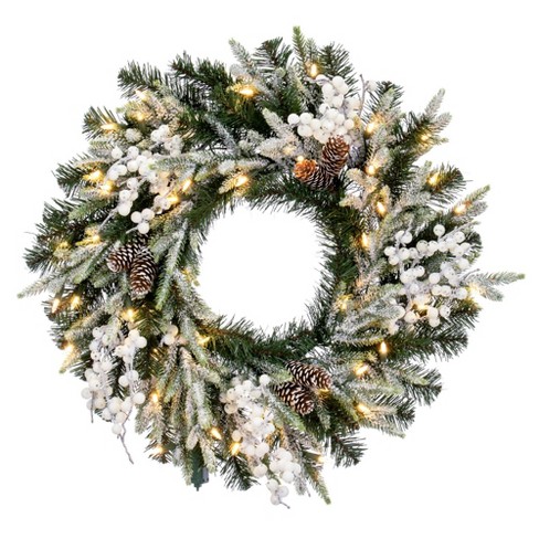 Northlight White Berry and Frosted Pine Christmas Wreath, 28-Inch, Unlit