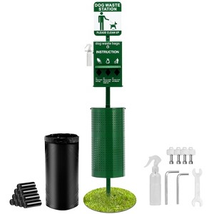VEVOR Dog Waste Station with Hand Wash Bottle, 11.5 Gallons Pet Waste Bin with 50 Can Liners, Bag Dispenser & 600 Waste Bags, Green - 1 of 4