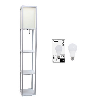 Classix 62.5" Gray Floor Lamp with White Linen Shade and Shelves