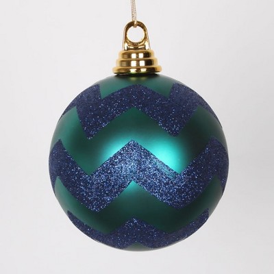 Vickerman 4.75" Matte and Glitter Chevron Shatterproof Christmas Ball Ornament - Green/Blue