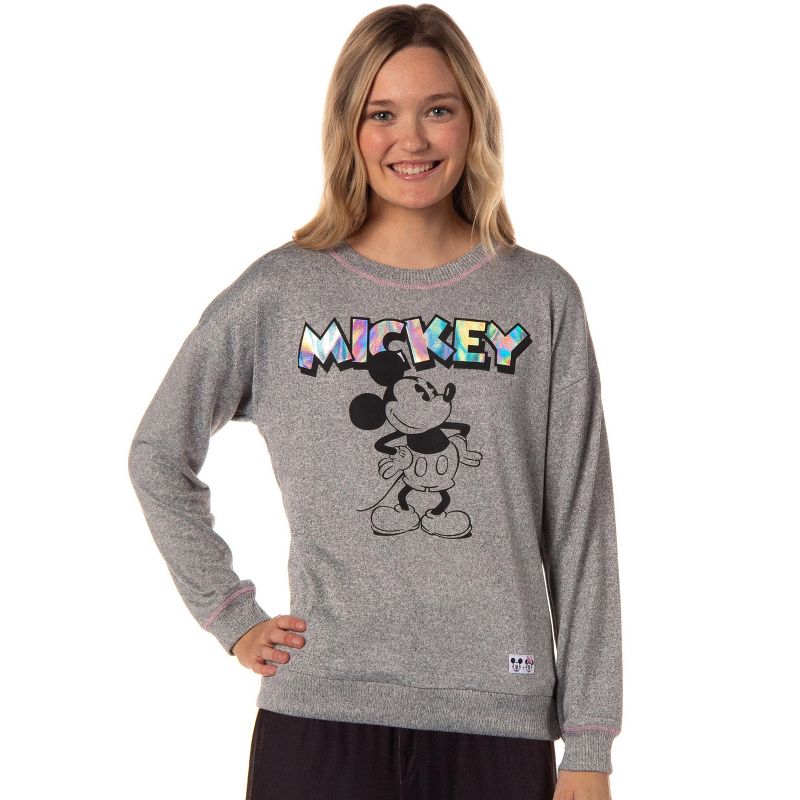 Disney Womens' Mickey Mouse Foil Long Sleeve Pajama Top Sleepwear Shirt, 1 of 6