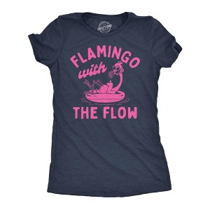 Womens Funny T Shirts Flamingo With The Flow Sarcastic Animal Graphic Tee For Ladies - Crazy Dog Women's T Shirt - 1 of 4