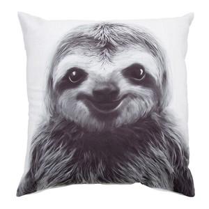 Kate and Laurel Como Sloth Print Throw Pillow Cover, 24x24, White - 1 of 4