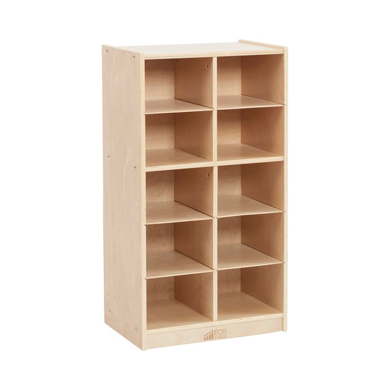 ECR4Kids 10 Cubby Mobile Tray Storage Cabinet, 5x2, Natural, 1 of 12