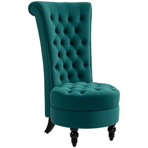 HOMCOM Retro High Back Armless Royal Accent Chair, Fabric Upholstered Tufted Seat for Living Room, Dining Room and Bedroom, Green - 1 of 4