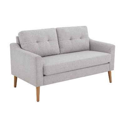 Light Gray Tufted Fabric Loveseat with Ottoman and Wood Legs