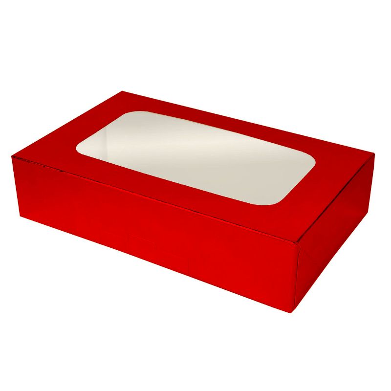 O'Creme Red Treat Box with Window, 8.5" x 5.5" x 2", Pack of 5, 2 of 4