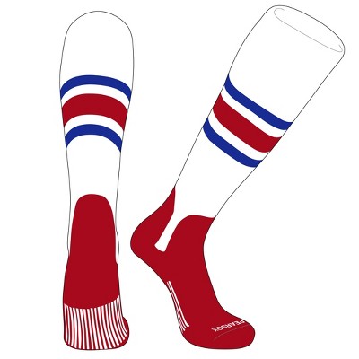 PEAR SOX OTC Baseball Softball Stirrup Socks (B, 5in) White, Royal, Red, Red