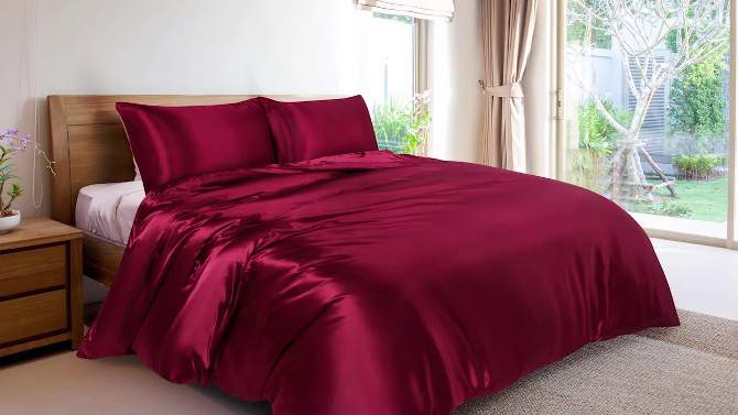 PiccoCasa Silk Satin Solid Reversible Bed Duvet Cover Set 3 Pcs, 2 of 8, play video