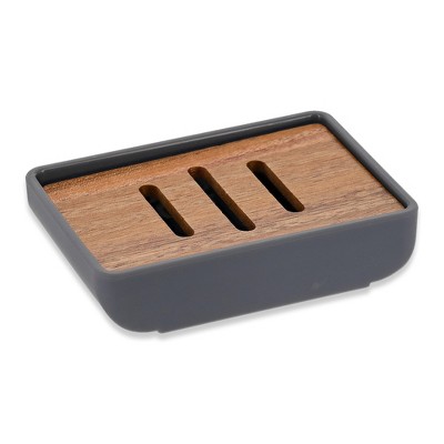 Evideco French Home Goods Minimalist Hand Soap Dish Rubber and Wood