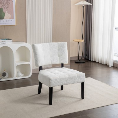 White Blended Leather Tufted Accent Chair with Oversized Seating