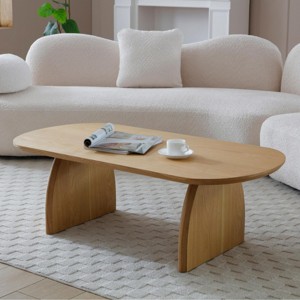 47.2" Modern Oval Coffee Table with Solid Wood Veneer, Mid-Century Modern Center Table for Living Room, Apartment, or Office-Panipeachy - 1 of 4