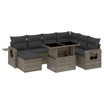 vidaXL 8 Piece Patio Sofa Set with Cushions Gray Poly Rattan