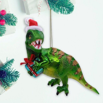 Green Christmas T-Rex Glass Ornament| OrnamentallyYou