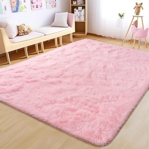 Blush Pink Shag Rug, Ultra Soft 1.7" Thick, Non-Slip, 100% Polyester, Modern Decor for Bedroom - 1 of 4