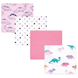Hudson Baby Infant Girl Cotton Flannel Receiving Blankets, CuteASaurus, One Size - 1 of 4