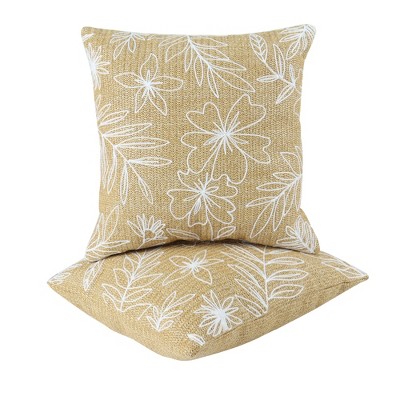 Throw Pillows, Decorative Throw Pillows with Inserts, Simulated Straw Weaving 18"x18" Square Pillows Set of 2, Casual Flowers