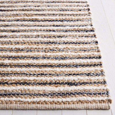 Natural Navy Hand-Knotted Cotton Striped 3' x 5' Area Rug