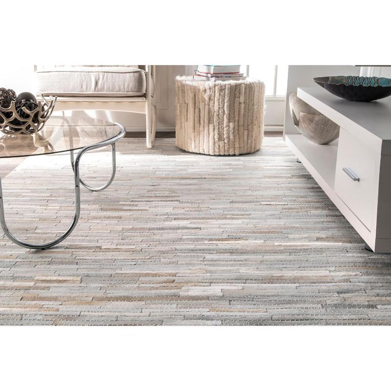 nuLOOM Hand Woven Clarity Patchwork Cowhide Area Rug, 6 of 9