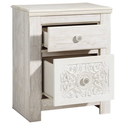 Charming French Country Whitewash 2-Drawer Nightstand with USB Charging