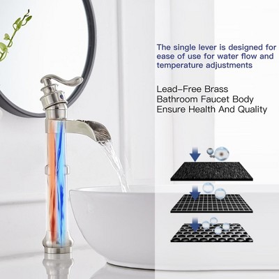 Brushed Nickel Waterfall Spout Single Handle Vessel Faucet