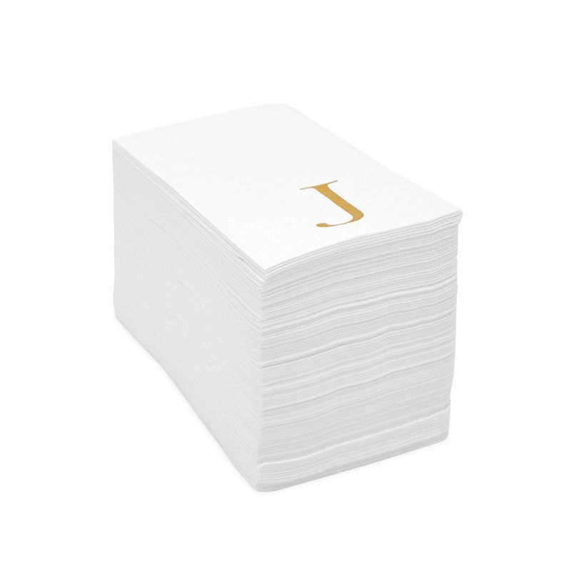 Sparkle and Bash 100 Pack Gold Foil Initial Letter J White Monogram Paper Napkins for Dinner Party, 4 x 8 In, 5 of 8
