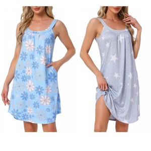 INSPIRE CHIC Women's 2 Pcs Sleeveless Printed Scoop Neck Tank Broad-Strap Nightgown with Pockets - 1 of 4
