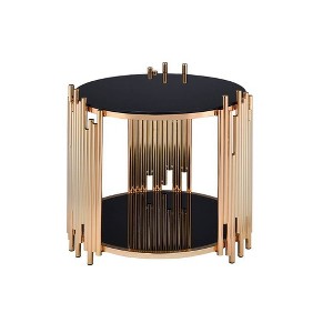 25" Tanquin Accent Table Black Glass and Gold Finish - Acme Furniture: Contemporary Circular Base, No Tools Assembly - 1 of 4