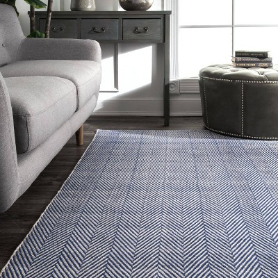 Handmade Navy Stripe Cotton 4' x 6' Reversible Area Rug
