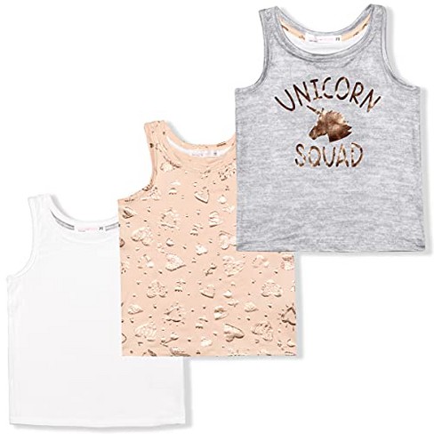 Young Hearts Girl's 3-Pack Unicorn Squad Tank Tops - Grey, White, Peach /  Size 3T