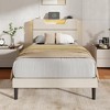 Twin Size Bed Frame with LED Lights Headboard with Charging Station Upholstered Platform Bedframe Metal Support No Box Spring Needed 2-Tier Storage - 3 of 4