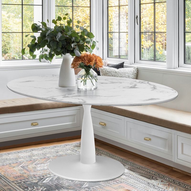 Harris 59'' Artificial Top Oval Dining Table With  Pedestal Base in White-The Pop Maison, 2 of 9