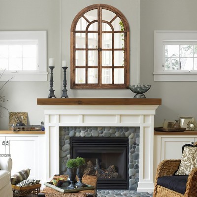 Wooakway 36"H Charcoal Brown Arch Windowpane Decorative Wall Mirrors with Opening Windows for Living Room Bedroom Entryway