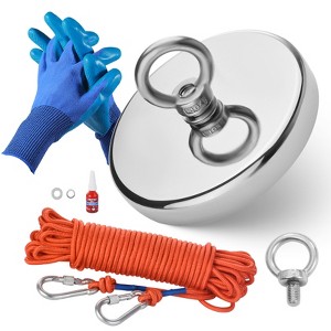 VEVOR Magnet Fishing Kit, 1300 LBS/590 Kg Single-Sided Pulling Force Strong Magnet Fishing Kit, Rare Earth Neodymium Magnetic Fishing Kit ,Silver - 1 of 4