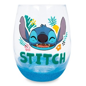 Silver Buffalo Disney Lilo & Stitch Hawaiian Flowers Teardrop Stemless Wine Glass | 20 Ounces - 1 of 4