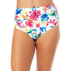 Women's Watercolor Paisley Fold Over High Waist Shirred Bikini Swim Bottoms - 1 of 4