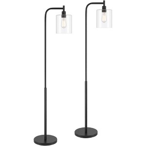 360 Lighting Karis Farmhouse Rustic 62 1/2" Tall Standing Floor Lamps Set of 2 Lights Downbridge Edison Foot Switch Metal Matte Black Glass Shade - 1 of 4