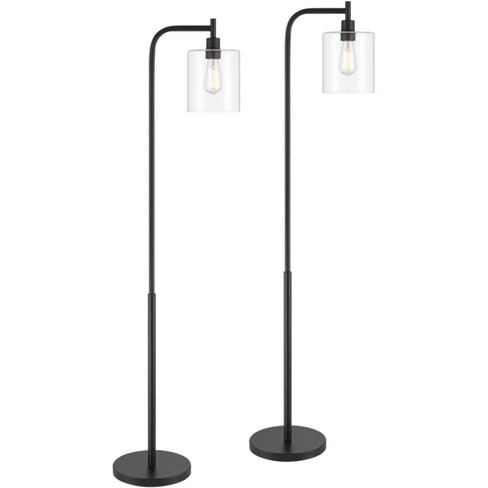 360 Lighting Karis Farmhouse Rustic 62 1/2" Tall Standing Floor Lamps Set of 2 Lights Downbridge Edison Foot Switch Metal Matte Black Glass Shade - image 1 of 4