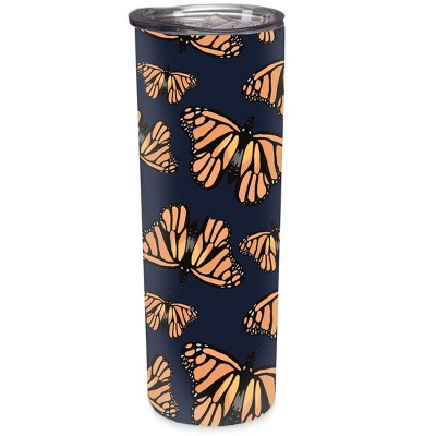 Elanze Designs Monarch Butterfly Orange Navy 20 ounce Stainless Steel Travel Tumbler