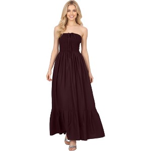 burgundy tube top dress Nobu | Burgundy Bandeau Maxi Dress With Halter-Collar main image 1