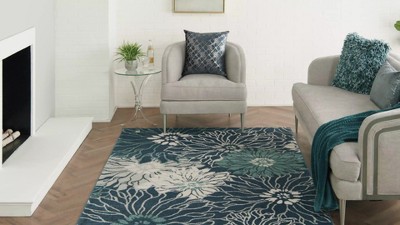 Nourison Passion Grey Floral Polypropylene Area Rug 2'2" x 10'